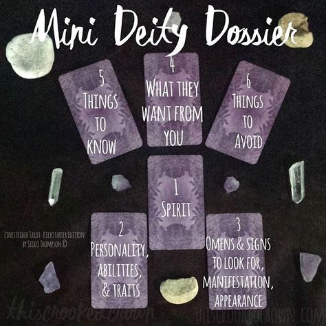 My Deity Dossier spread is one of my most popular spreads. So I made a mini version of it. Available in my shops ♡ Card Divination, Linestrider Tarot, Oracle Spreads, Tarot Card Layouts, Spiritual Being, Tarot Reading Spreads, Spirit Ghost, Learning Tarot Cards, Tarot Guide