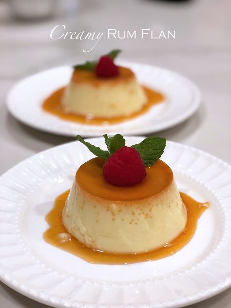 Creamy Rum Flan Flan Recipes, Spanish Dessert, Flan Dessert, Caramel Flan, Spanish Desserts, Ramekin Dishes, No Egg Desserts, Michelin Star Food, Caramel Pudding