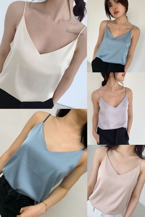 Spring Formal V-neck Tank Top, Elegant V-neck Tank Top For Weddings, Summer V-neck Camisole, Elegant V-neck Tank Top For Summer, Silk Feminine V-neck Tank Top, White Chiffon Tops, Bridesmaid Tops, Party Tank Top, Clothing Studio