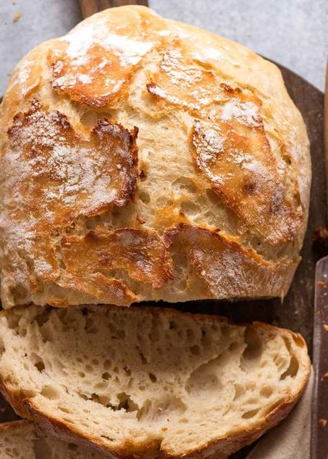 Overhead photo of crusty homemade bread - Artisan style, no knead Bread Recipes Crusty, Crusty Bread Recipe, Easy Bread Recipe, Freshly Baked Bread, Homemade Bread Easy, Artisan Bread Recipes, Yeast Breads, Yeast Bread Recipes, Bread Easy