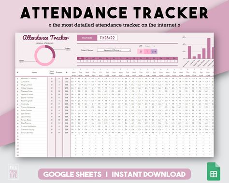 Efficient home school planner designed specifically for teachers and parents! Streamline your educational journey with this comprehensive guide that includes calendars, assignments, assessments, and Google Sheets Attendance Tracker, Employee Attendance Tracker, Attendance Register, Google Sheet Template, Digital Organizer, Attendance Chart, Attendance Tracker, Computer Course, Student Dashboard