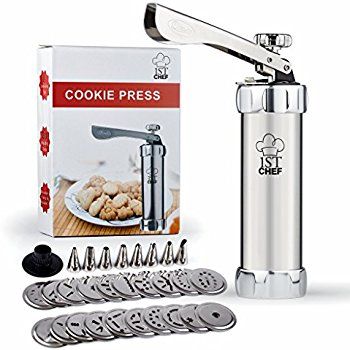 Stainless Steel Cookie Press Kit - Professional Quality - 20 Stainless Steel Discs & 8 Icing Tips - FREE Reusable Piping Bag & Recipes E-Book - For Kids & Adults - 1st Chef's All-In-1 Spritz Dough Gun Wilton Cookie Press, Christmas Spritz, Spritz Cookie Press, Christmas Spritz Cookies, Spritz Cookie, Cookie Presses, Organization Life Hacks, Diy Ideas For Home, Organization Life