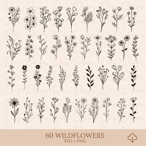 Flower Cricut, Small Henna Designs, Wildflower Clipart, Botanical Vector, Doodle Art Flowers, Flower Silhouette, Floral Png, Png Floral, Writing Art