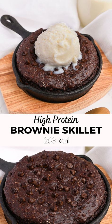 High protein brownie skillet recipe Low Calorie High Protein Sweets, Low Calorie High Protein Breakfast To Go, Single Serve Protein Brownie, Single Serve Protein Dessert, Low Calorie Single Serve Desserts, Protein Desserts Easy, Low Calorie Banana Recipes, Low Cal High Protein Snacks, Low Calorie High Protein Desserts