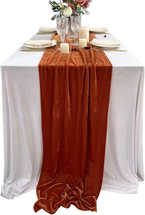 Amazon.com: Luxurious Velvet Table Runner, 10ft Wedding Reception Decorations, 20x120inch Soft Velvet Fabric, Table Linen Overlay, Wedding Table Runners (Terracotta, 20X120inch) : Home & Kitchen Velvet Table Runner, Table Runner Fall, Velvet Table, Fall Table Runners, Fabric Table, Table Runners Wedding, Table Linen, Luxury Decor, Wedding Reception Decorations