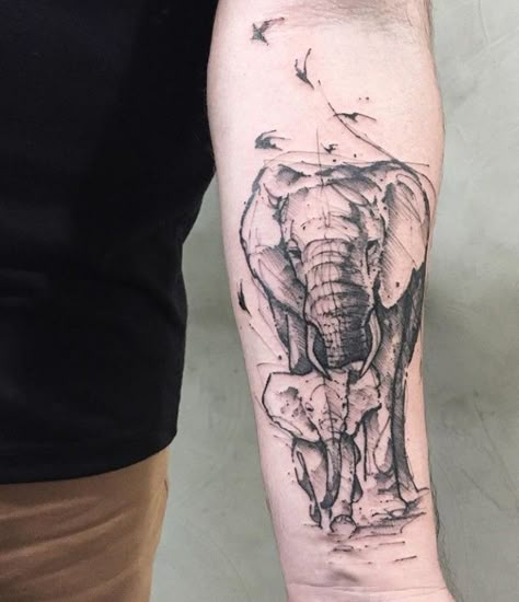 Elephant Art Tattoo, Little Elephant Tattoos, Tattoo Bein Frau, Tattoos Elephant, Colorful Elephant Tattoo, Elephant Family Tattoo, Baby Elephant Tattoo, Elephant Tattoo Meaning, Rhino Tattoo