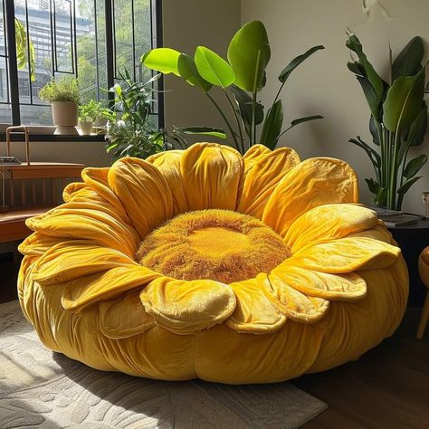 Flower Bean Bag Chair, Flower Bean Bag, Sunflower Chair, Moss House, Flower Chair, Halloween Tea Party, Small Kids Room, Pop Art Decor, Yellow Furniture