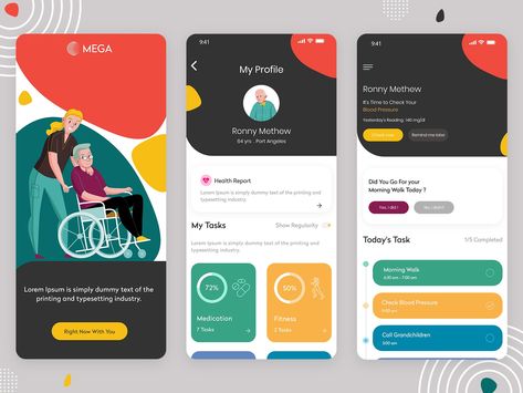 Best Elderly Care Application by Excellent WebWorld Fitness Apps Design, Elderly Health, Accessibility Design, App Development Design, Student Apps, Graphic Portfolio, User Flow, App Interface Design, Blood Pressure Medications