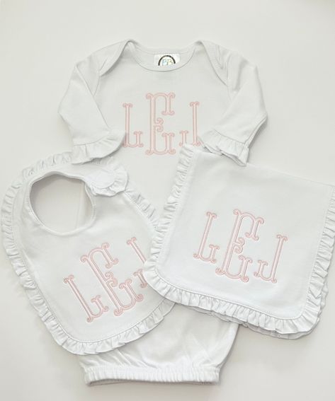 Monogrammed Baby Gifts, Baby Girl Monogram Ideas, Burp Newborn, Monogram Baby Clothes, Baby Monogram Ideas, Embroidered Baby Gifts, Monogrammed Baby Clothes, Monogrammed Baby Gown, Newborn Baby Gown