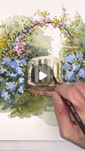 Artist/ teacher/ illustrator on Instagram: "One of my favorite garden tutorials on my  Patreon! So much fun and this yr I have so many hydrangeas ready to bloom. I’m so excited of course naturally I’ll be away.😂 next week. I am off to Portugal for my watercolor retreat and I bet they probably start to bloom when I’m there. I swear this year I keep missing everything. However, you can have access to this all year long if you join the Patreon link is in my profile . It’s super easy & fun! 🤩  . . . . . . . , #watercolor #watercolorartist #bluehydrangea #garden #gardening #paintingprocess #howtopaint #watercolorflowers #watercolorforbeginners #beginnerwatercolor #artoftheday" Nature Watercolor Paintings Easy, Garden Painting Easy, Garden Tutorials, Hydrangea Watercolor, Beginning Watercolor, Inspirational Paintings, Watercolor Hydrangea, Spring Garden Flowers, Watercolor City