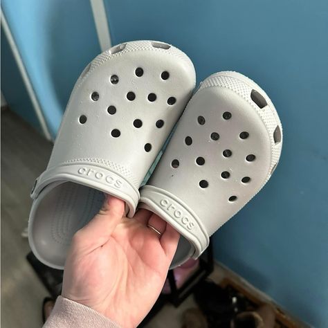 Light Grey Crocs Brand New. Men Size 9 Women’s 11 Bought For $55 Will Take $40 Gray Crocs, Grey Crocs, 2025 Year, Camo Shoes, Jelly Flats, Floral Flats, Strap Sandals Women, Women's Crocs, Black Wedge Sandals