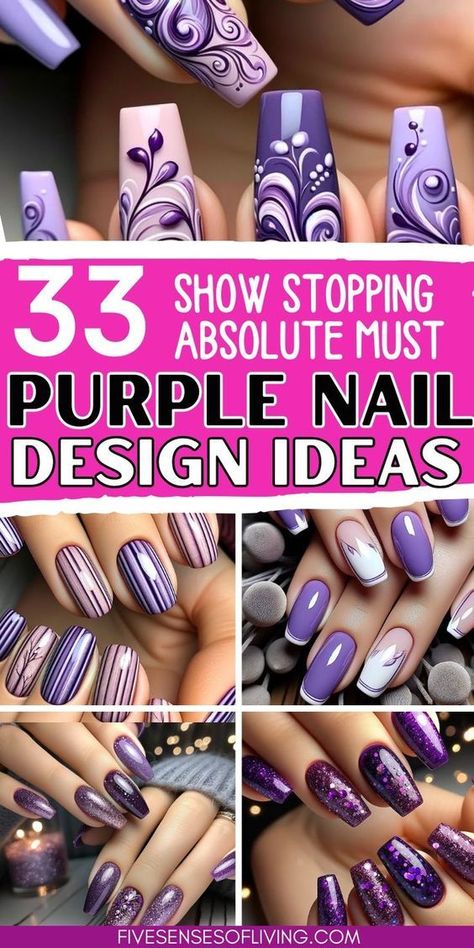 Great ready for these nails that you'll think are grape! These are the best purple nails and purple nail designs to upgrade your nails and get inspired by the best purple nail ideas of the season. You'll find pastel nails, deep purple nails, sparkly and glittery purple nails and so much more! The added plus is they come is short nails, long nails, almond shaped nails check them out now! Purple Gradient Nails Shades, Gel Polish Nail Art Designs, Glitter Tips Gel Nails, Purple Dipped Nails Ideas, Amethyst Nails Color, Lavender Manicure Ideas, Square Purple French Tip Nails, Purple Dip Powder Nails Design, Purple Ombre French Tip Nails