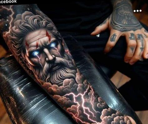 Arm Tattoos For Guys Forearm, Greek God Tattoo, Poseidon Tattoo, Zeus Tattoo, Men Tattoos Arm Sleeve, Cool Arm Tattoos, Cloud Tattoo, Muster Tattoos, Half Sleeve Tattoos For Guys