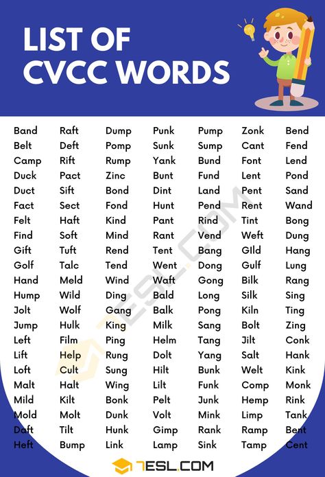 What Are CVCC Words? 255 Examples of CVCC Words in English Ccvc Words, Cvcc Words, Cvc Words Worksheets, Learning Phonics, Cvce Words, Phonics Rules, English Activities For Kids, English Phonics, Cvc Word