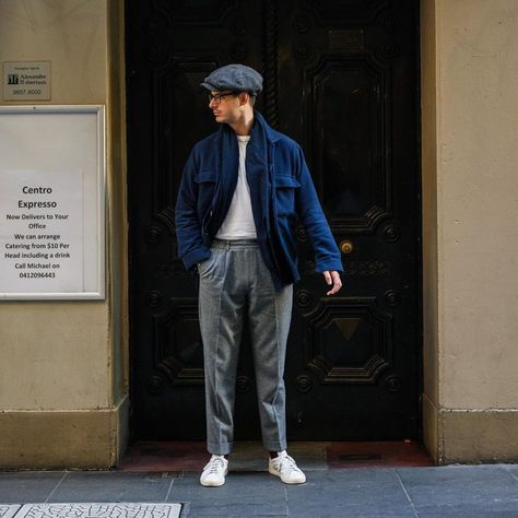 Steve Calder on Instagram: “Such a great winter outfit. I love the idea of semi-casual grey flannel trousers - with the right cut and design they can look great with a…” Grey Trousers Outfit Men Casual, Grey Trousers Outfit Men, Grey Trousers Outfit, Grey Flannel Trousers, Trousers Outfit Men, Flannel Trousers, Trousers Outfit, Trouser Outfit, Semi Casual