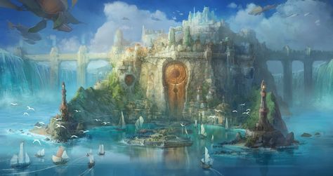 Magical art | ... media Concept Art for the Magical Kingdom, Vallia (view original Old Design, Magical Kingdom, Fantasy Background, Fantasy Island, Magic Realism, Fantasy City, Fantasy Places, Fantasy Setting, Art Station