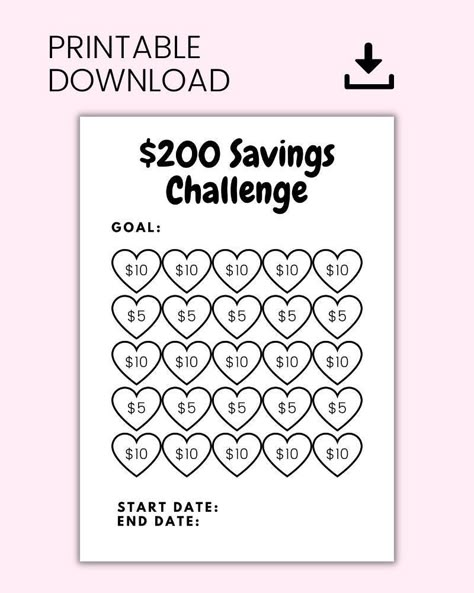 Money Saving Challenge Printable, Save 200, Savings Challenge, Savings Tracker, Savings Planner by HartfordHustlePrints on Etsy 350 Savings Challenge, Defi Budget, Money Saving Challenge Printable, Money Challenges, Saving Challenge Printable, Saving Money Chart, Money Chart, Money Planner, Money Saving Methods