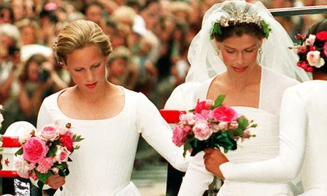 Princess Margaret's daughter Lady Sarah Chatto twins with bridesmaid Zara Tindall in wedding photos | HELLO! 27th Wedding Anniversary, Sarah Chatto, 28th Wedding Anniversary, Lady Sarah Chatto, Egg Pizza, Royal Wedding Gowns, Elizabeth 2, Princess Bridesmaid Dress, Stunning Wedding Photos