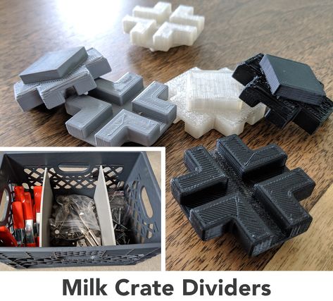 Milkcrate dividers allow for verticle and horizontal dividers/shelves to be put into the milk crates. These mounts allow you to insert 1/4inch (6mm) Sintra board or other material to be used as shelving or dividers inside milk crates. Milk Crate Shelves, Milk Crate Furniture, Sintra Board, Tiny Powder Room, Crate Crafts, Crate Seats, Garage Organisation, Crate Ideas, Crate Bed