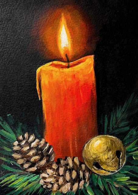 Candle Painting Art, Watercolor Christmas Cards Diy, Christmas Canvas Art, Christmas Paintings On Canvas, Holiday Candle, Christmas Card Art, Holiday Painting, Easy Canvas Painting, Watercolor Christmas Cards