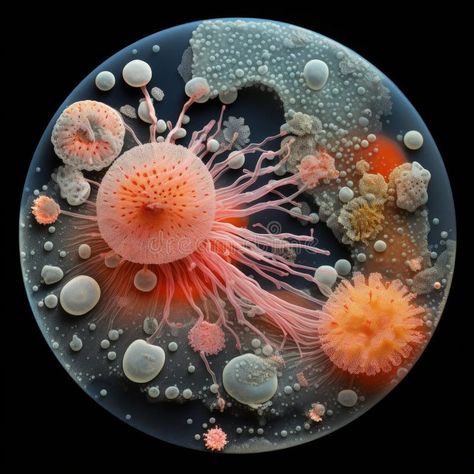 In the microscopic realm, a vibrant microbe dances, form intricate surreal. A symphony of colors shapes, it embodies royalty free stock photography Decay Art, Microscopic Organisms, Microscopic Photography, Micro Photography, Microscopic Images, Art Major, Petri Dish, Stock Photography Free, Color Shapes