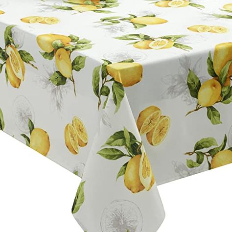 Benson Mills 183467 Spring Summer Limoncello Indoor Outdoor Spillproof Tablecloth, 60-by-104 Oblong Rectangular Spring Tablecloths, Outdoor Tablecloth, Cheap Vinyl, Outdoor Patio Lights, Tablecloth Fabric, Lemon Print, Picnic Party, Event Themes, Changing Wall Color