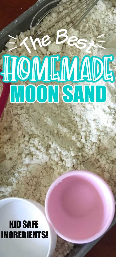 Moonsand Recipe, Homemade Cloud Dough, Moon Sand Recipe, Cloud Dough Recipe, Cloud Dough Recipes, Sand Recipe, Diy Moon Sand, Homemade Moon Sand, Sand Dough