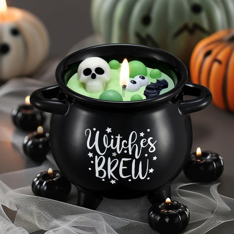 PRICES MAY VARY. Unique and Spooky Halloween Decorations: Our "Witch Brew" Halloween scented candle is housed in a charming black cauldron, complete with bubbling green wax potion, skull, and eyeball accents. This unique design adds a magical, spooky touch to any Halloween indoor decorations. A Fragrance to Remember: Crafted from natural soy wax and infused with a delightful pumpkin scent, this Halloween scented candle fills your space with a warm, comforting aroma that embodies the spirit of Ha Halloween Indoor Decorations, Witch Brew, Halloween Witches Brew, Black Cauldron, Basket Gifts, Pumpkin Scent, Halloween Candle, Halloween Cookie, Boo Basket