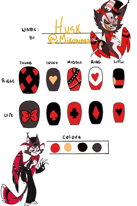 Husk Nails Hazbin Hotel, Husker Nails Designs, Nail Art Designs Anime, Alastor Nails, Helluva Boss Nails, Hazbin Hotel Nails, Husker Nails, Movie Nail Art, Anime Nail Art