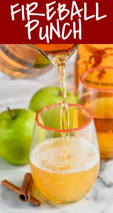 This Fireball Punch Recipe is only THREE INGREDIENTS and is perfect for any party! Delicious, and with that amazing Fireball punch! Fireball Punch Recipe, Fireball Punch, Fireball Drinks Recipes, Whiskey Punch, Fireball Cocktails, Fireball Recipes, Fireball Drinks, Fireball Whiskey, Sour Foods