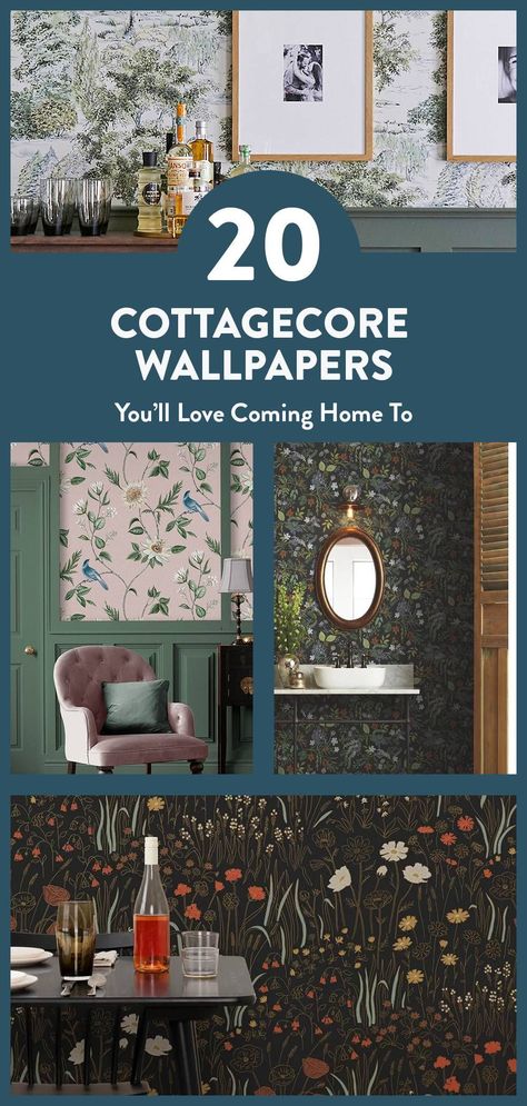 Cozy Cottage Wallpaper, Cottage Style Wallpaper, Cottage Color Palette, Cottage Core Wallpaper, Green Floral Wallpaper, Vintage Wallpaper Patterns, Cottagecore Wallpaper, Gallery Wall Design, Moody Wallpaper