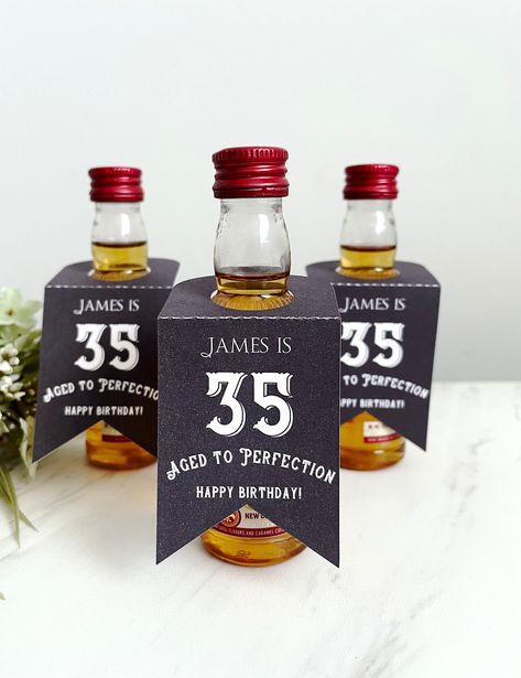 50th Birthday Party Favors, 50th Birthday Men, 75th Birthday Parties, Birthday Labels, Mens Birthday Party, Men Birthday, Mini Bottle, Birthday Tags, Adult Birthday Party