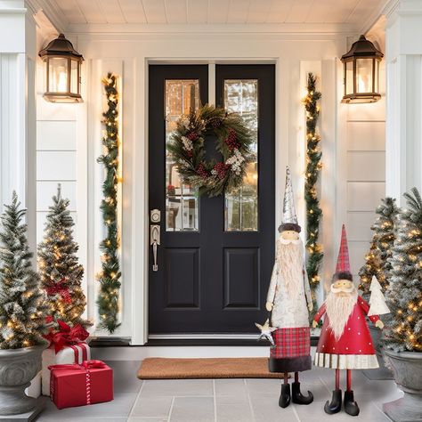 40 Cheap and Easy Christmas Outdoor Decorations - Home Soils Outdoor Nutcracker, Nutcracker Christmas Decor, Decorating Porch, Classic Wreath, Christmas Door Decoration, Front Door Christmas Decorations, Decor Steals, Christmas Front Doors, Christmas Front Porch