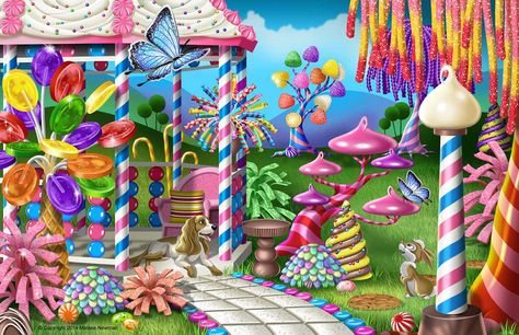 Candy Landscape, Candy Garden, Realistic Illustration, Illustration Fantasy, Candy House, Garden Illustration, Candyland Party, Garden Drawing, Candy Art