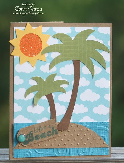 Tree Crafts For Kids, Silhouette Cameo Cards, Palm Tree Crafts, 2024 Beach, Origami Paper Flowers, Terrific Tuesday, Beach Cards, Hand Made Greeting Cards, Summer Cards