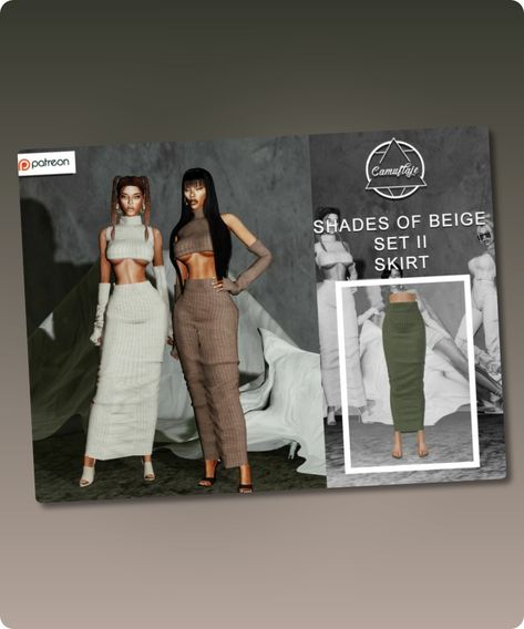 Sims 4 PATREON Shades of Beige – SET II (Long Skirt) New mesh Compatible with the base game HQ All LODs (I recommend using it on very high settings) Total 10 Swatches Normal Map (NEW NORMAL MAPS! Will make it even more realistic in the game) Filesize: 2 MB Type: Bottoms Recoloring Allowed: No PolycountContinue reading "Patreon Shades Of Beige – SET II (Long Skirt) By Camuflaje" #realistic #sims4cc #sims #base_game #female_clothing #everyday Sims 4 Shades, Anime Skirts, Mod Jacket, Sims 4 Cc Download, Normal Map, Best Sims, New Normal, Female Clothing, Shades Of Beige