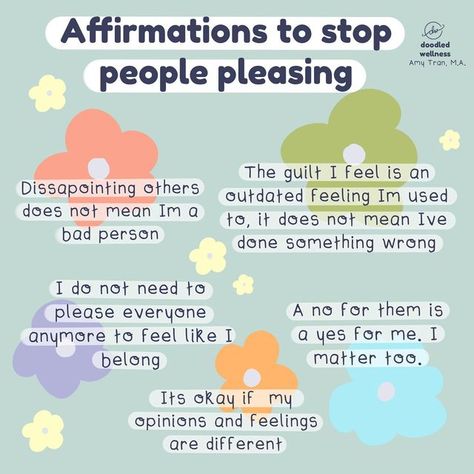 Amy Tran | M.A. Clinical Psychology on Instagram: "Drop a 💜💜 to affirm these. ⁣ ⁣ When we stop people pleasing. We are really choosing to put ourselves first. When other people become defensive or angry at you when you start to change your people pleasing tendencies - it may be because they benefited from your people pleasing. ⁣ ⁣ Take audit of your relationships - what is draining you emotionally? Who can support you on your journey to honour yourself again? ⁣ ⁣ ✨ P.S My best selling new book Stop People Pleasing, Healthy Thoughts, People Pleasing, Low Mood, People Pleaser, Clinical Psychology, Writing Therapy, Emotional Awareness, Empowerment Quotes