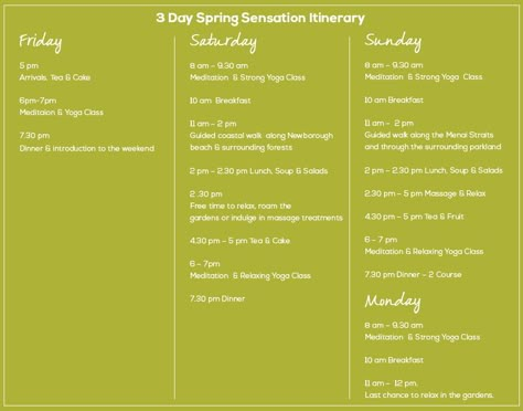 3 Day Spring Yoga Retreat Retreat Itinerary, Dynamic Yoga, Best Yoga Retreats, Yoga Detox, Spring Yoga, Retreat Ideas, Weekend Itinerary, Wellness Retreat, Planning Business