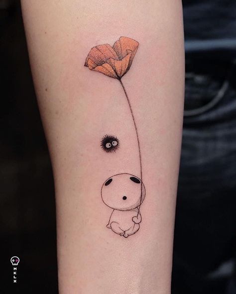 Radish Spirit Tattoo Studio Ghibli, Studio Ghibli Tattoo Color, Embroidery Ghibli, Studio Ghibli Flash Tattoo, Kodama Tattoo, Miyazaki Tattoo, Tatuaje Studio Ghibli, No Tattoo, Ephemeral Tattoo