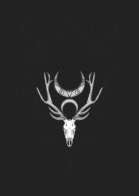 Deer Moon Tattoo, Deer And Moon Tattoo, Cernunnos Symbol, Deer Symbol, Stag Skull Tattoo, Cernunnos Tattoo, Deer Skull Tattoo, Deer Skull, Deer Skull Tattoos