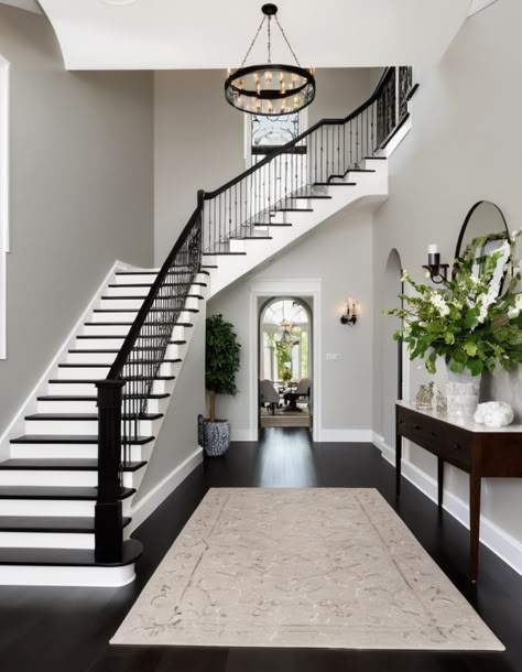 First Impressions Matter: 49 Unforgettable Entrance Hall Designs Up Stairs Hallway Ideas, Stairs Right Inside Front Door, Big Open Entryway Ideas, Grand Entryway Decor, Two Story Entryway Ideas Foyers, Dream House Foyer, Foyer Stairs Entryway, Large Entry Hallway Ideas, Open Floor Plan Foyer Entrance