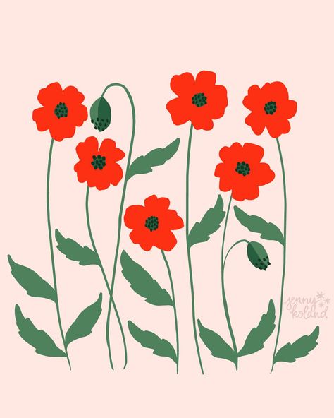 Glorious red poppies ❤️ Endlessly elegant, always a joy to see. And so much fun to draw 😉 #poppyart #poppyillustration #floralillustration #flowerillustration #printandpattern #surfacedesign #artlicensing #artforlicensing #femaleillustrator #theydrawandgarden Poppy Simple Drawing, Poppy Drawing Simple, Poppy Flower Illustration, Poppy Graphic, Save Flowers, Poppy Illustration, Poppy Drawing, Flower Drawing Design, Poppy Art