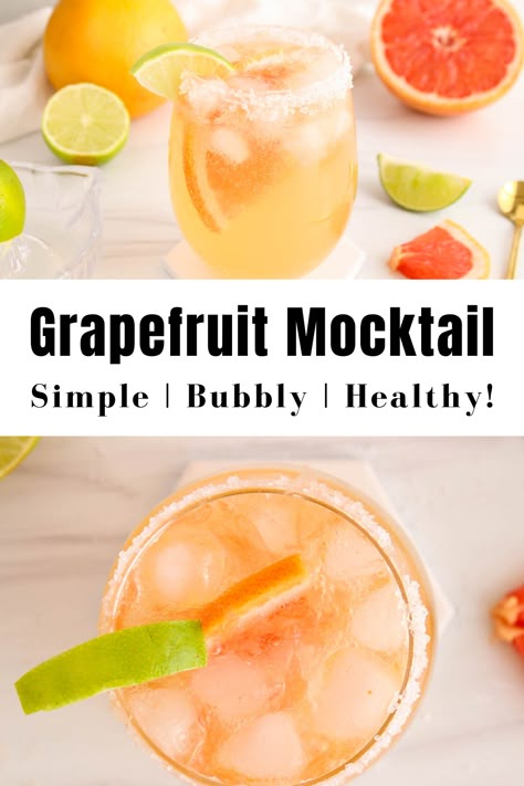 View on a glass of grapefruit mocktail. Recipes Using Grapefruit Juice, Grapefruit Drinks Nonalcoholic, Grapefruit Mocktail Recipe, Virgin Paloma, Grapefruit Juice Recipe, Grapefruit Mocktail, Summer Drinks Kids, Sprite Recipe, Spritzer Drink