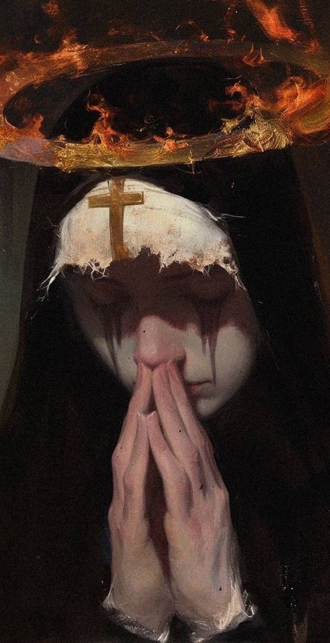 Open Mouth Portrait, Praying Art Reference, Woman Rage Art, Praying Pose Reference, Nun Illustration, Dark Surrealism Art, Nun Aesthetic, Arte Peculiar, Esoteric Art