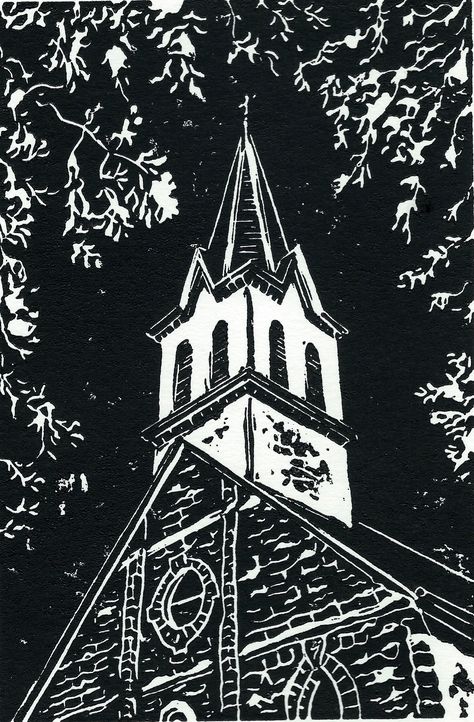 Original Limited-edition Linocut titled "Praha Prayers" Lino Inspiration, Church Illustration, Painted Churches, House Drawings, Linocut Ideas, Linocut Artists, Relief Printmaking, Lino Art, Texas Art