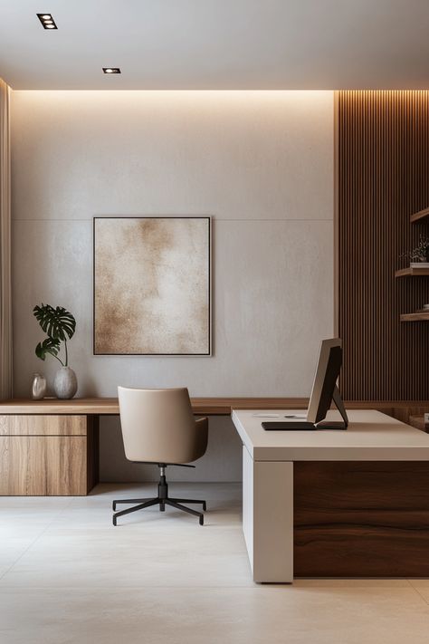 Scandinavian Office Interior Design, Scandinavian Style Office, Japandi Transitional, Home Office Inspiration Workspaces, Office Japanese Style, Office Minimalist Design, Home Office Minimal, Japandi Office Design, Minimal Office Design