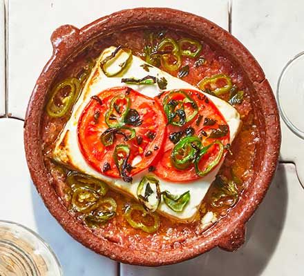 Greek Bouyiourdi, Baked Feta With Tomatoes, Feta With Tomatoes, Greek Meze, Fresh Olives, Pitta Bread, Baked Feta, Bbc Good Food, Bbc Good Food Recipes