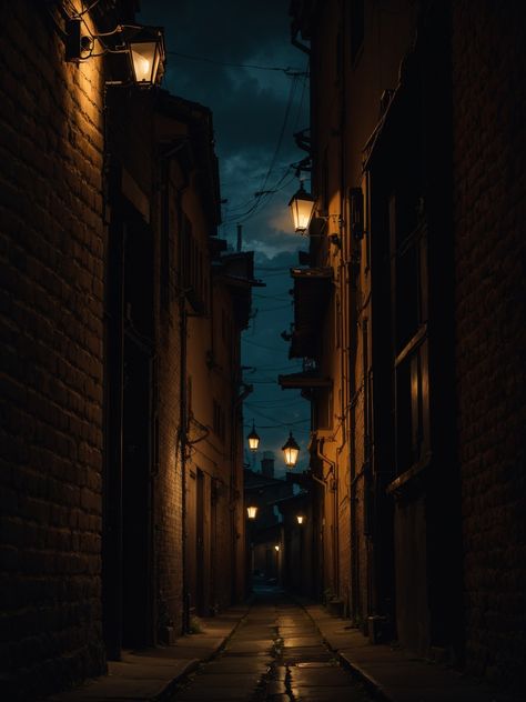 Dark alley Alleyway Drawing Reference, Dark Alley Drawing, Dark Alleyway Drawing, Back Alley Aesthetic, Alley Way Aesthetic, Dark Alley Background, Dark Alleyway Aesthetic, Fantasy Alleyway, Alley Way Background