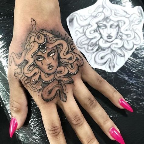 Have you been thinking about a cute tattoo on your hand for a long time, but haven't taken the risk yet? It's a really complicated step, so it's worth exploring this question further. We told you all about this tattoo spot and shared some cool designs. Big Tattoos With Meaning For Women, Women Leg Sleeve Tattoo Ideas Flowers, Madussa Hand Tattoo, Medusa Hand Tattoos For Women, Hand Tattoo Black Women, Medusa Tattoo On Hand, Medusa Tattoo Hand, Medusa Hand Tattoo, Tattoo Black Women