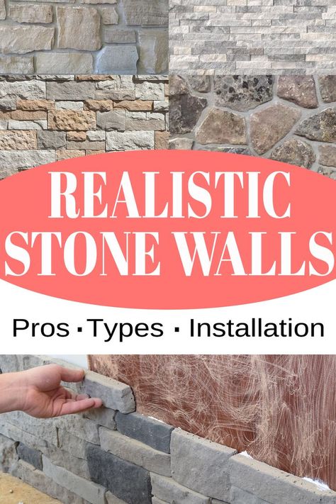 Collage of stone veneer walls and installation. Airstone Wall, Faux Stone Wall Interior, Diy Stone Veneer, Rock Veneer, Stone Kitchen Island, Stone Veneer Exterior, Stone Veneer Wall, Diy Exterior, Faux Stone Walls